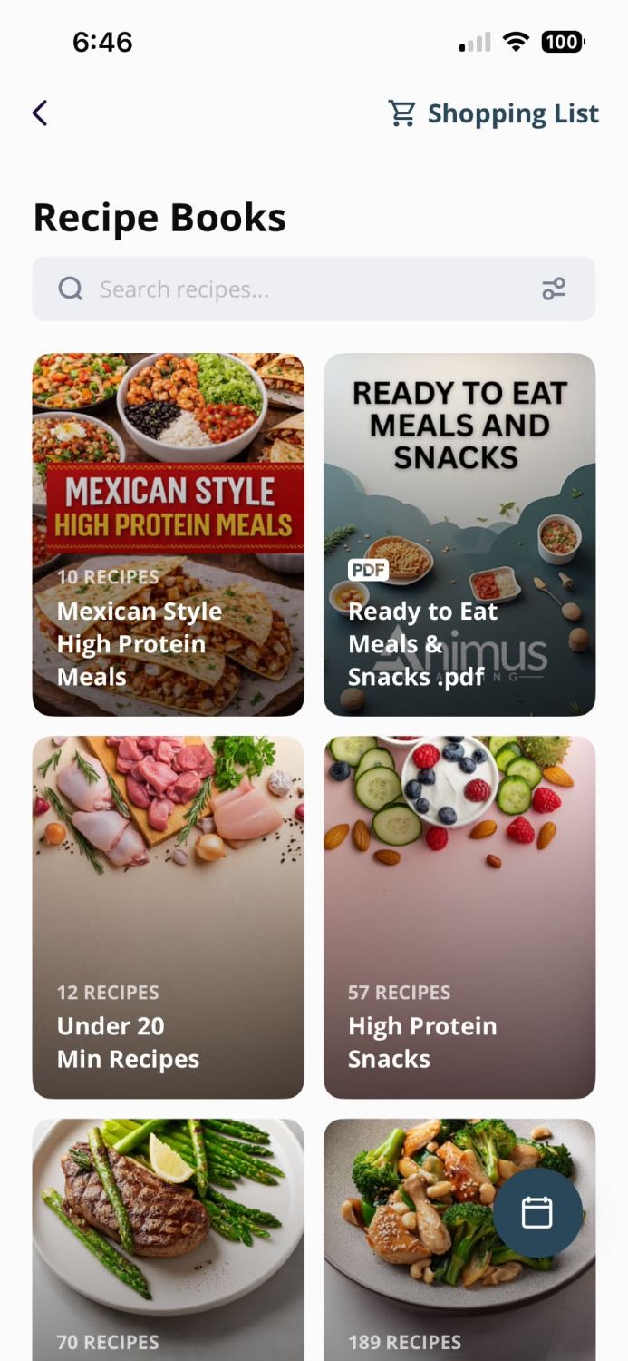 App screen: recipe books
