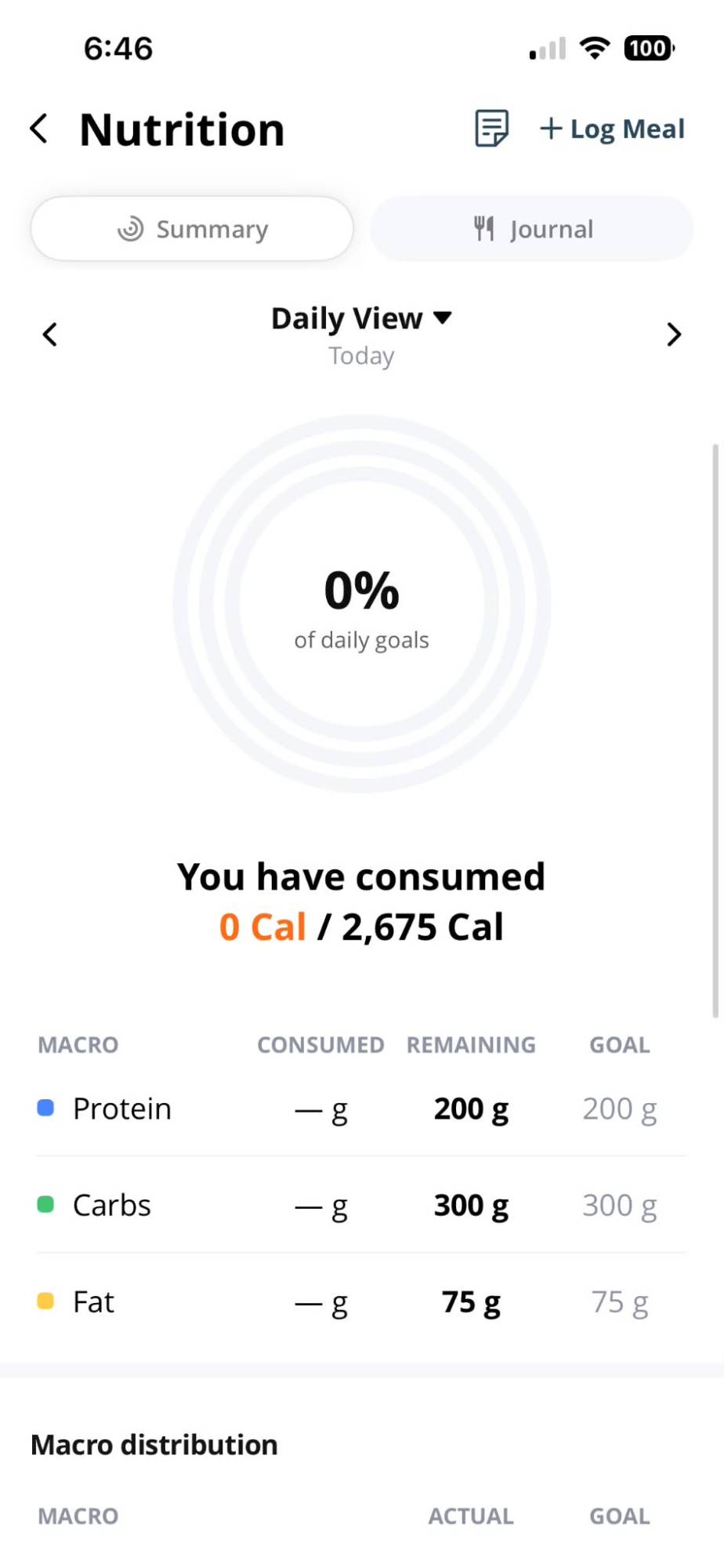 App screen: nutrition and macros
